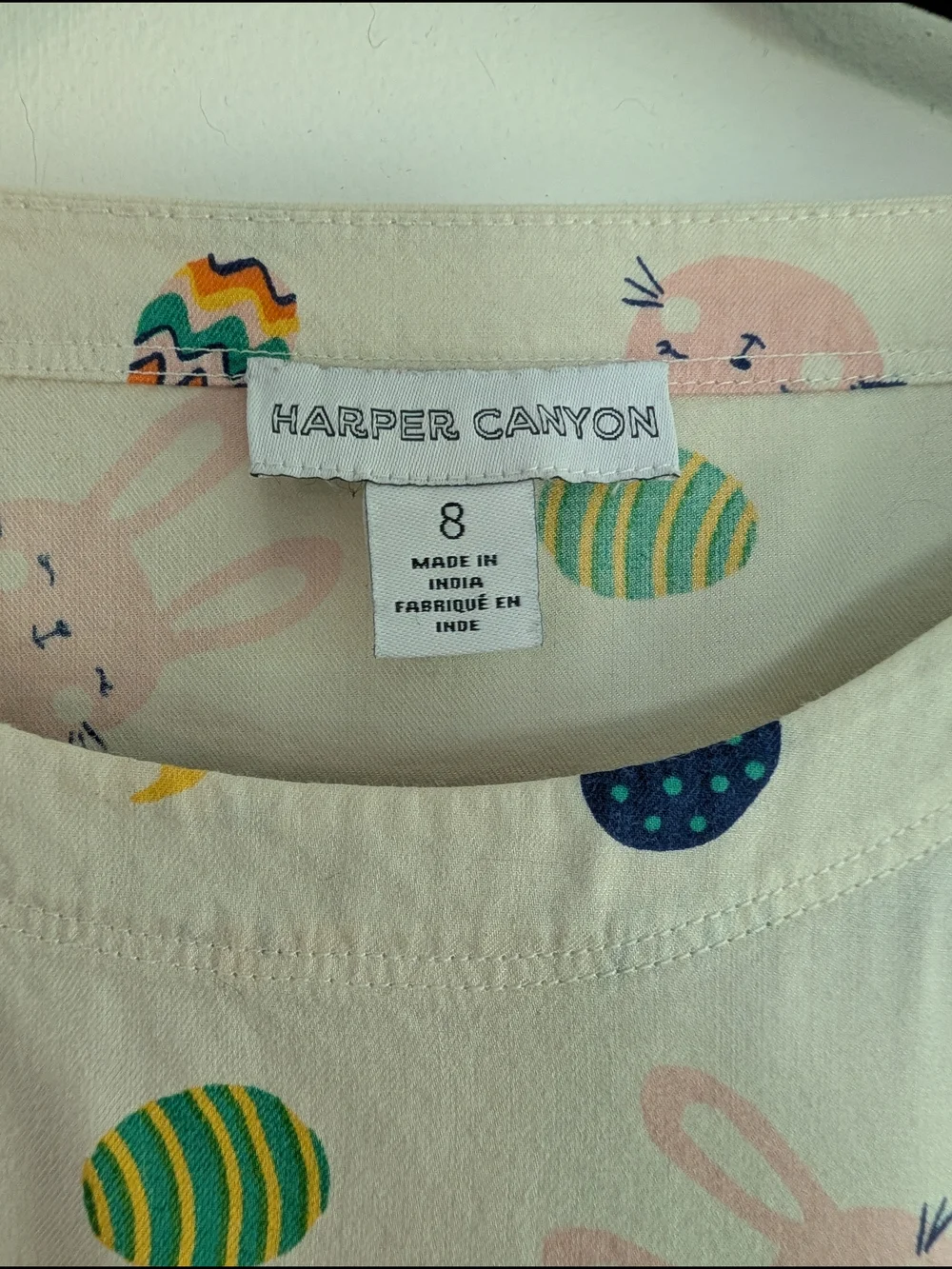 Harper Canyon Cream Kids Dress with Pink Bunnies and Multicolor Eggs
